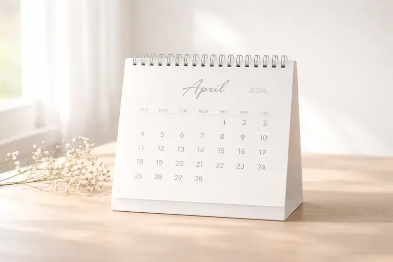 Minimalist calendar with soft natural light