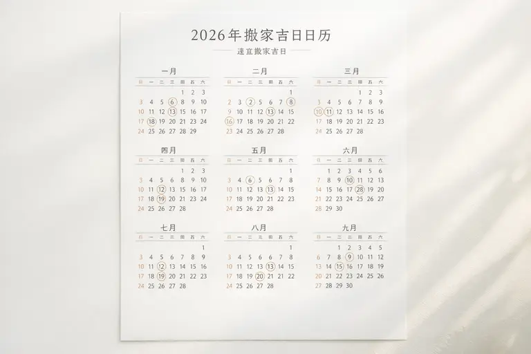 2026 moving house auspicious dates calendar
