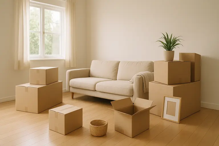 Minimalist home environment ready for moving